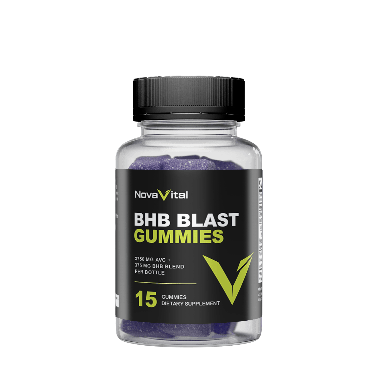 NovaVital BHB Blast Keto Gummies bottle with 15 dietary supplement gummies
